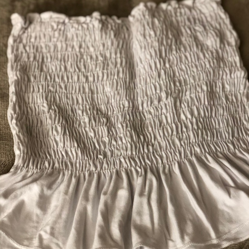 Smocked white strapless tank